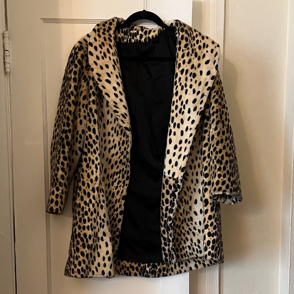 Vintage Leopard Print Faux Fur Coat - Women’s Animal Print Swing Jacket